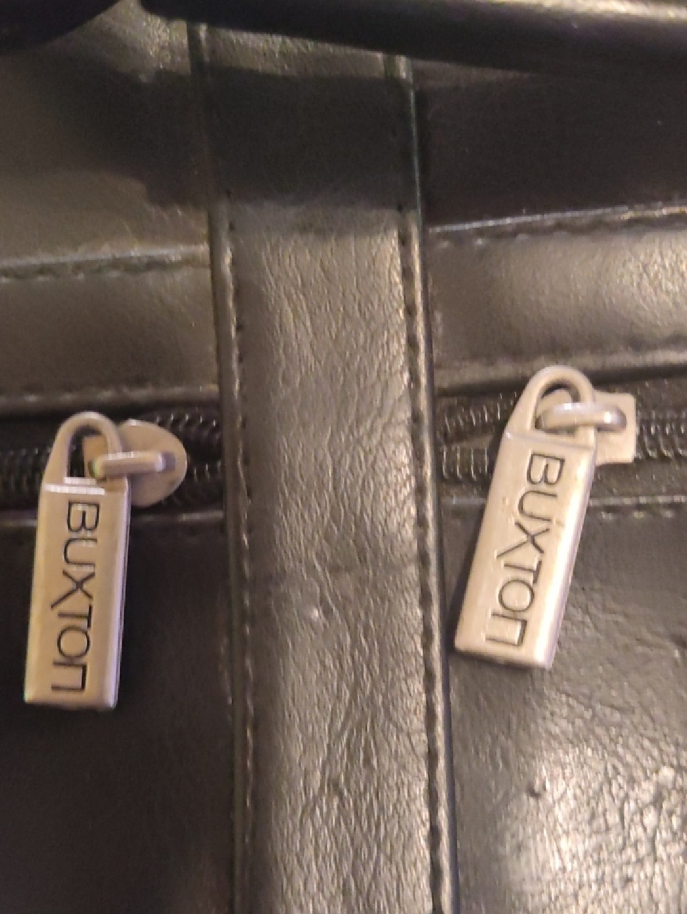Buxton Black Leather Briefcase with Silver Branded Zip Pulls